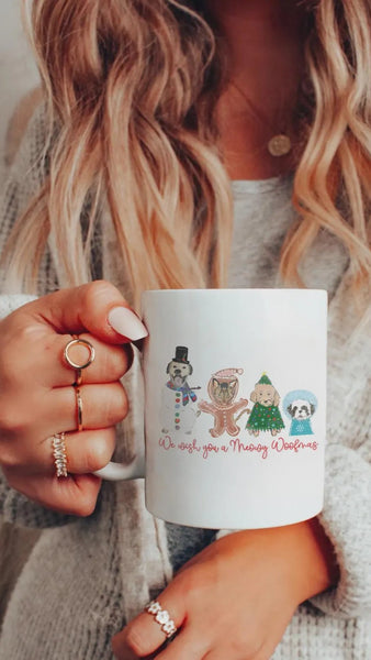 We Wish You A Meowy or Merry Woofmas (Customization Optional) Christmas Mug - White Handle