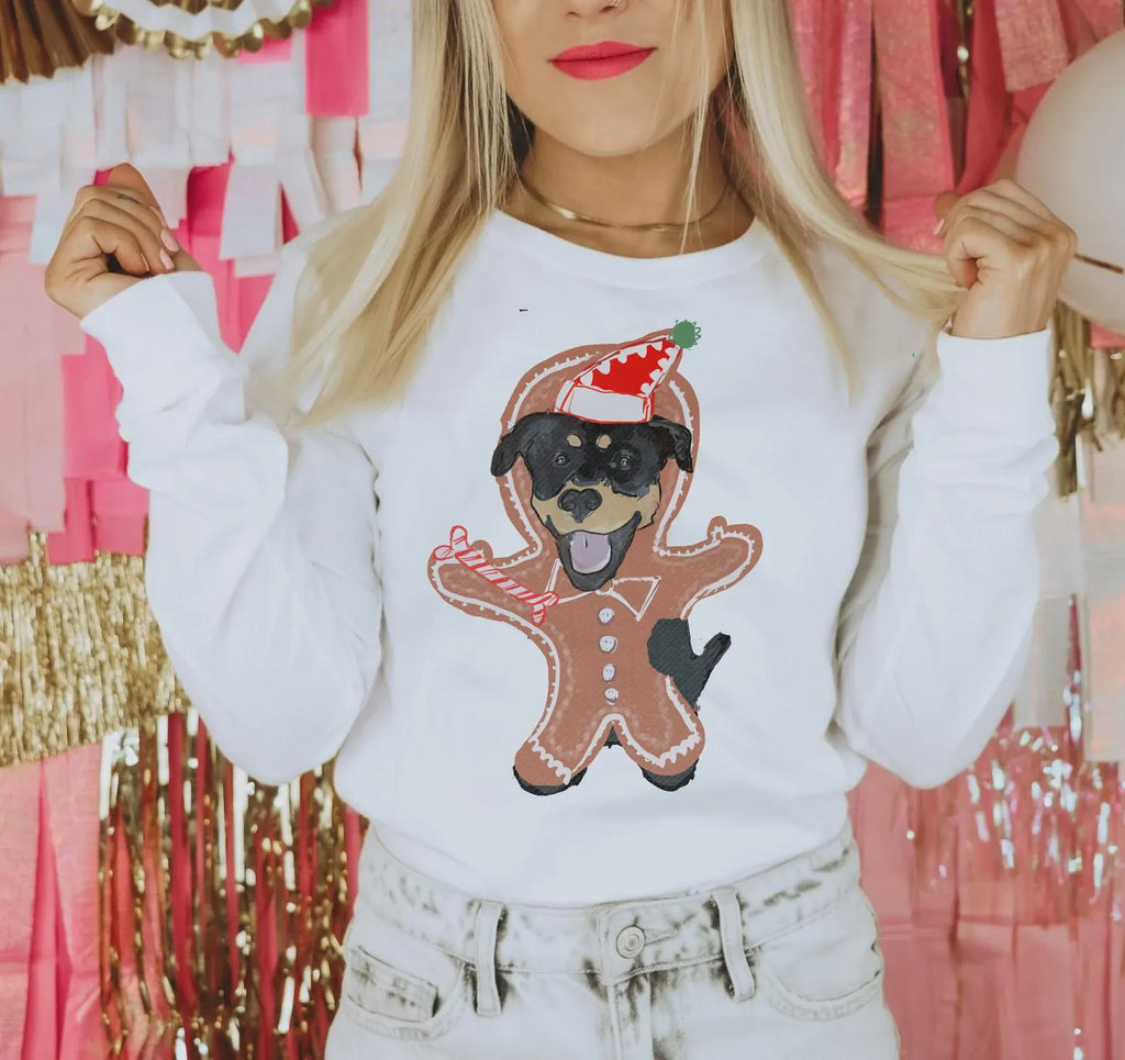 Custom Gingerbread Pet Portrait Long Sleeve Tee - White