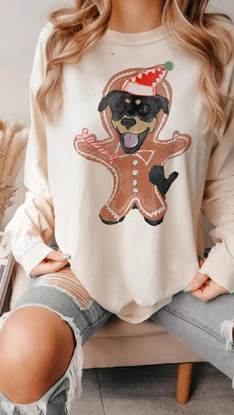 Custom Gingerbread Pet Portrait Long Sleeve Tee - Ivory