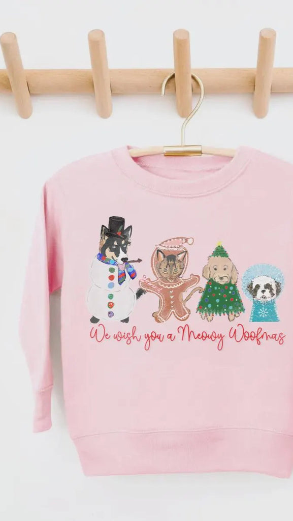 We Wish You a Merry or Meowy Woofmas (Customization Optional) Kid's Sweatshirt - Pink