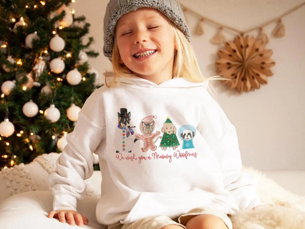 We Wish You a Merry or Meowy Woofmas (Customization Optional) Kid's Sweatshirt - White