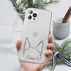 Custom Pet Ears with Heart and Name Phone Case - in Clear shown with Pointy Dog Ear Portait