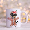 Custom Gingerbread Pet Portrait Festive Mug - White Handle shown with Rottweiler