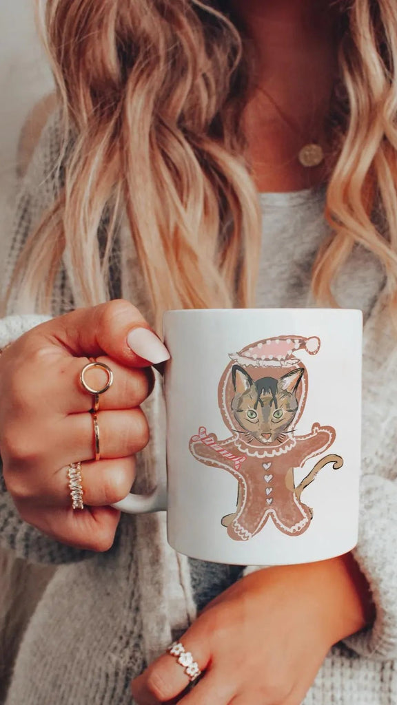 Custom Gingerbread Pet Portrait Festive Mug - White Handle