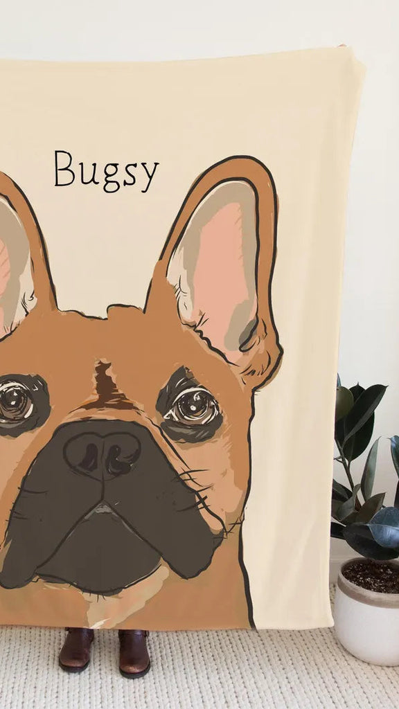 Custom Pet Portrait Blanket - Shown with Frenchie