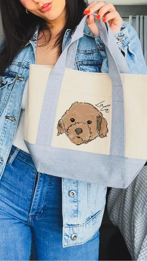 Custom Pet Portrait Mini Tote with Goldendoodle Print