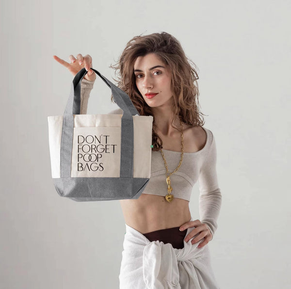 Custom Don't Forget Poop Bags Mini Bag Tote - Chambray/Natural