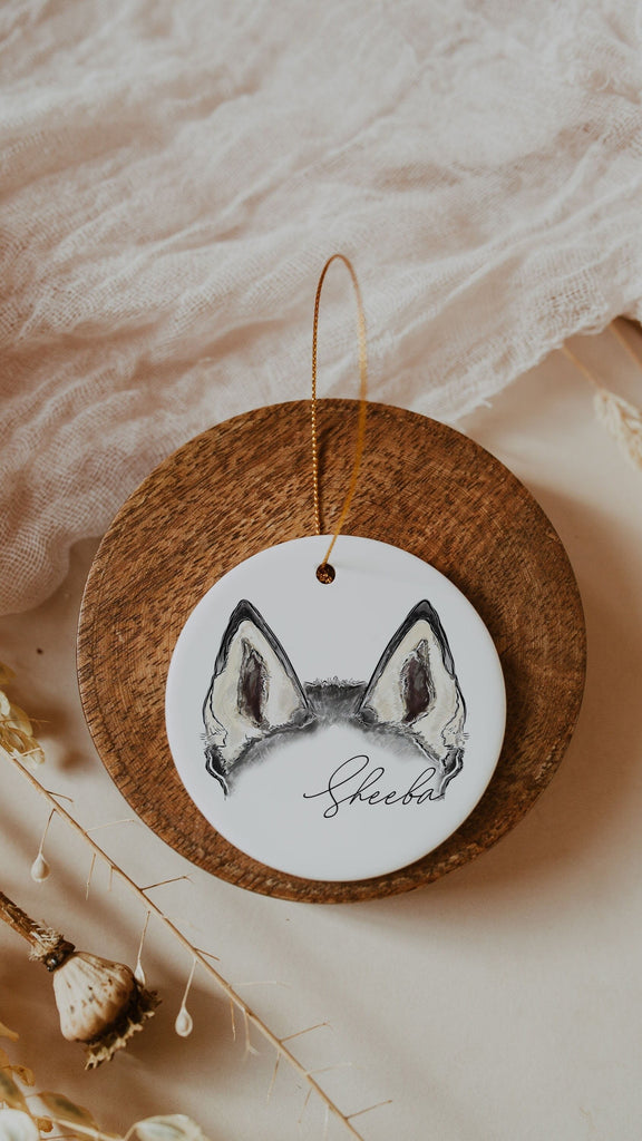 Custom Single or Set of Ceramic Christmas Ornaments with Color Pet Ears in Circle Shape