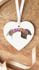 Custom Single or Set of Ceramic Christmas Ornaments with Color Pet Ears in Heart Shape with Ribbon