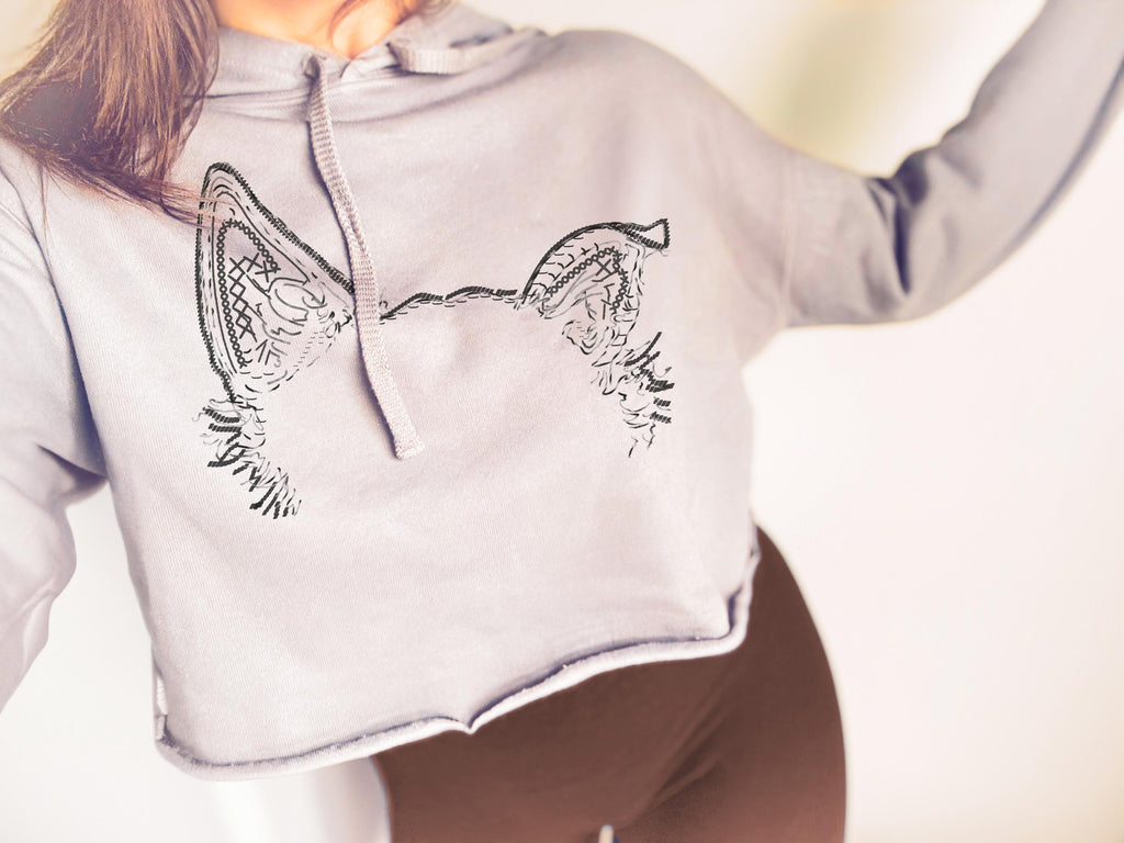 Custom Dog, Cat, or Other Pet Faux Embroidery Cropped Hoodie or Crewneck Sweatshirt by Bella + Canvas | Storm Gray