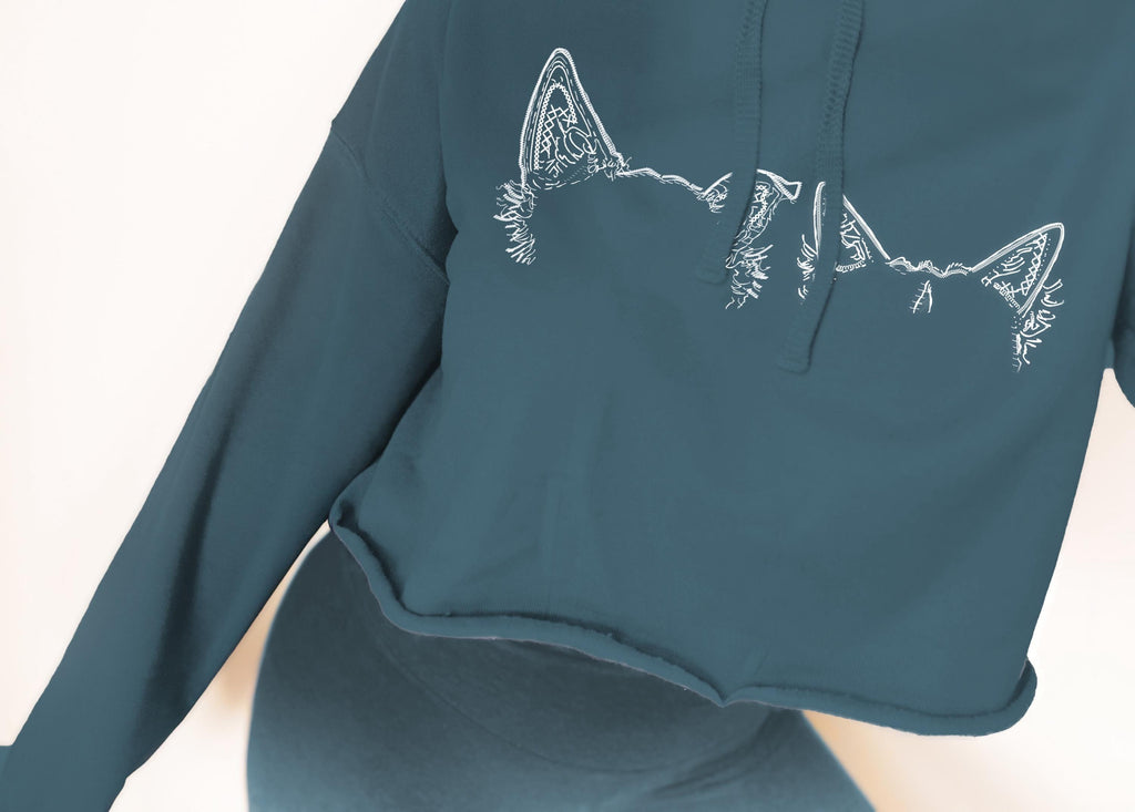 Custom Dog, Cat, or Other Pet Faux Embroidery Cropped Hoodie or Crewneck Sweatshirt by Bella + Canvas | Aqua 