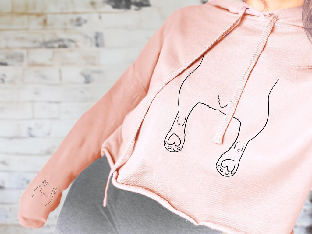 Custom Dog, Cat, or Other Pet Sploot Cropped Hoodie or Crewneck Sweatshirt in Peach 