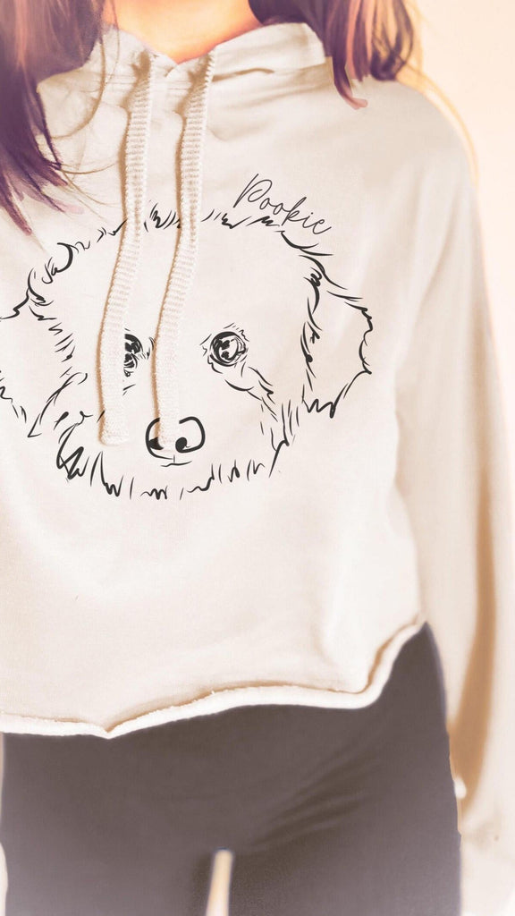 Custom Dog, Cat, or Other Pet's Portrait Cropped Hoodie or Crewneck Sweatshirt - Sand