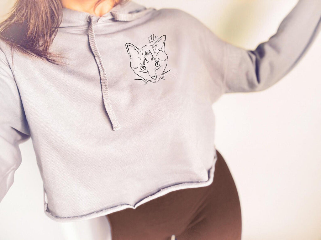 Custom Dog, Cat, or Other Pet's Portrait Cropped Hoodie or Crewneck Sweatshirt - Gray