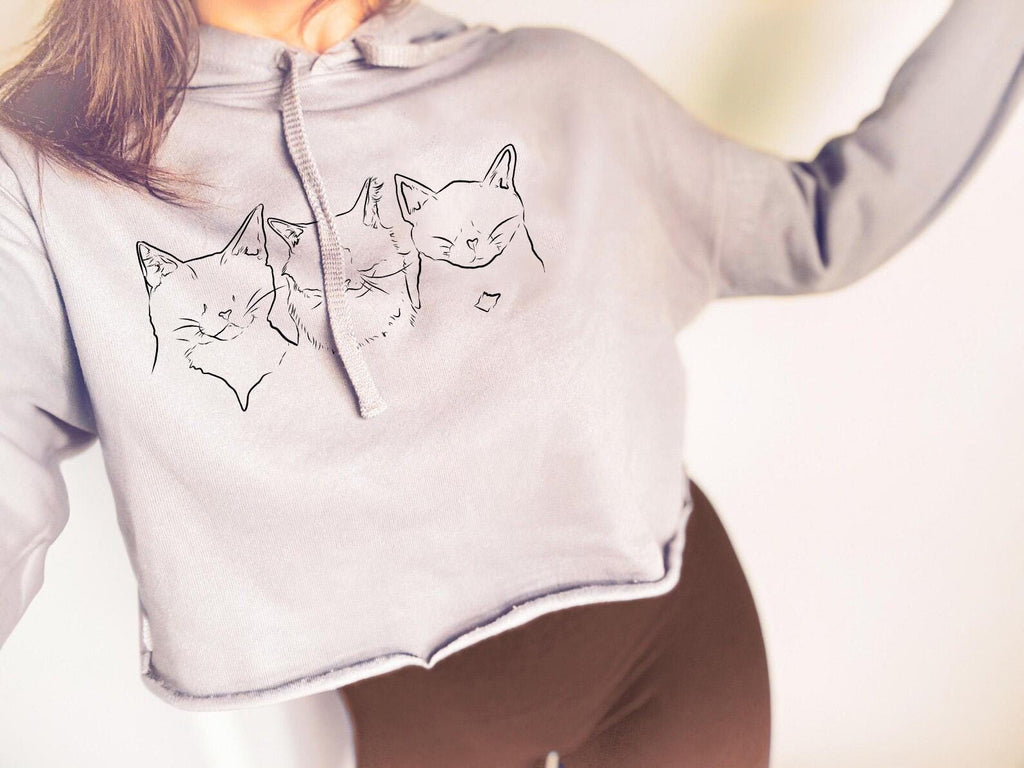 Custom Dog, Cat, or Other Pet's Line Portraits Cropped Sweatshirt in Gray