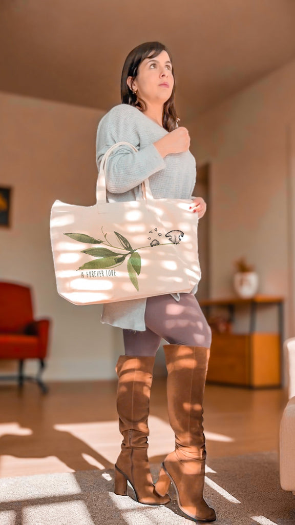 A Furever Love Paws and/or Nose Prints on Green Leaf Memorial Tote Bag for her or him