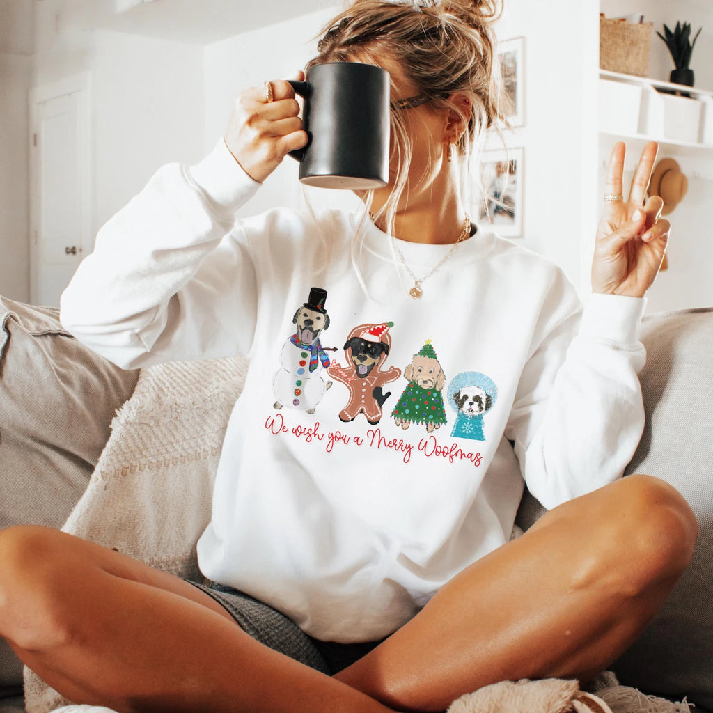 Custom Meowy Woofmas or Merry Woofmas (Customization Optional) Sweatshirt - White