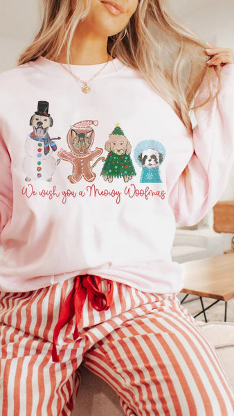 Custom Meowy Woofmas or Merry Woofmas (Customization Optional) Sweatshirt - Light Pink