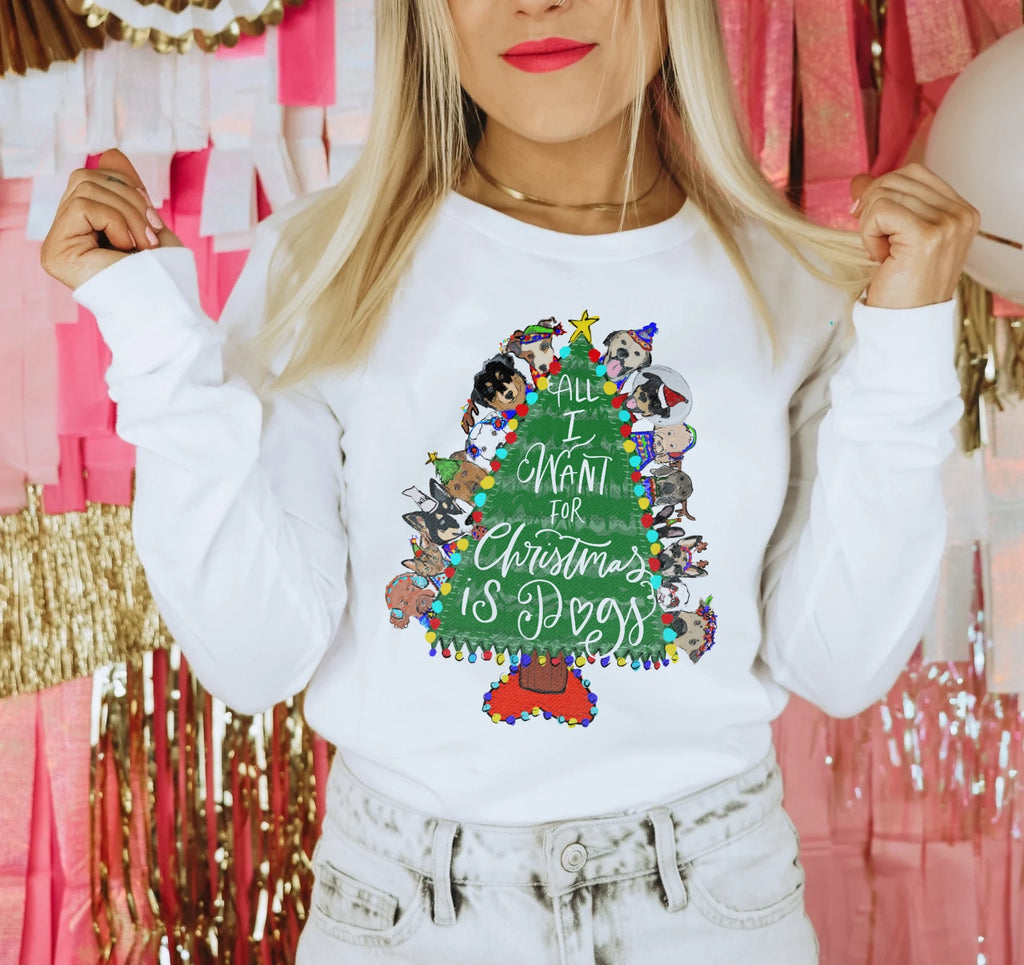 All I Want For Christmas is Dogs Festive Long Sleeve Tee - White