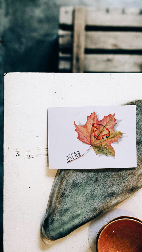 Custom Nose and/or Paw Print on Fall Leaves Art Print with Custom Name