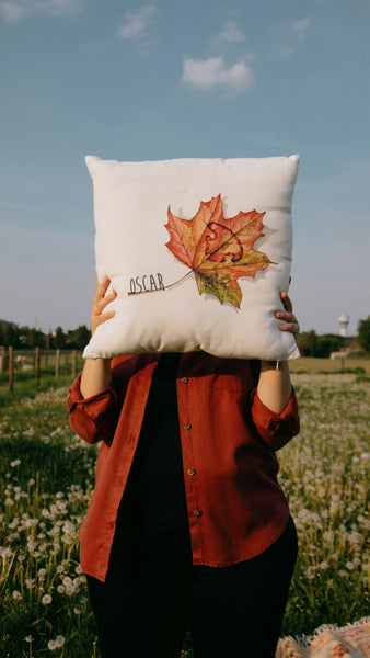 Custom Paw and/or Nose Print on Leaf Fall Pillow with Personalized Name