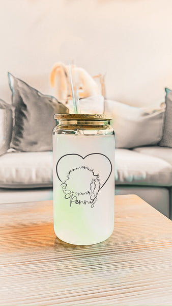 Custom Side Profile with Heart 16 oz or 20 Oz Can Cup with Goldendoodle Outline