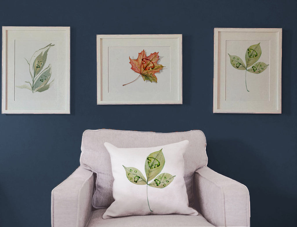 Custom Paw and/or Nose Print on Leaf Fall Pillow - Showcasing the Three Leaf with Two Paw Prints and a Nose Print Design