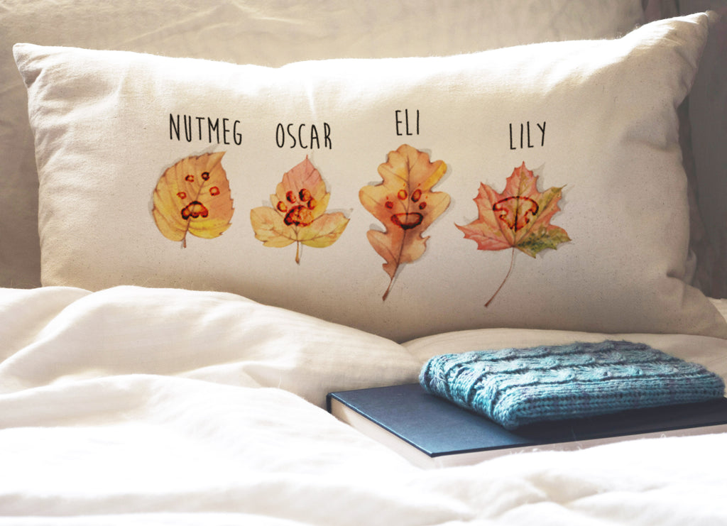 Custom Paw and/or Nose Prints Leaf Pillow with Names