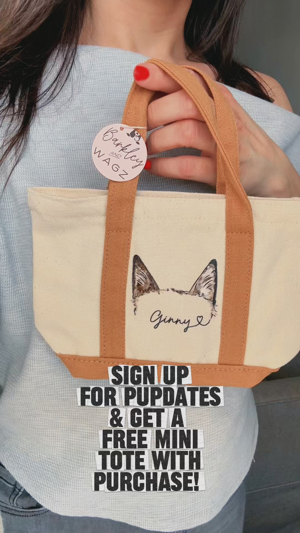 Custom Pet Ears Mini Tote with Cat Portrait in Color