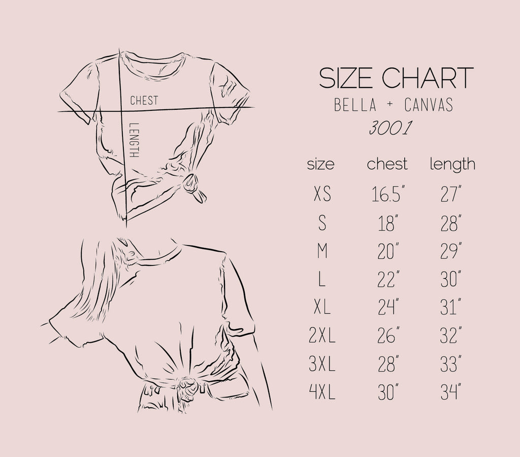 Size Chart: Bella + Canvas 3001