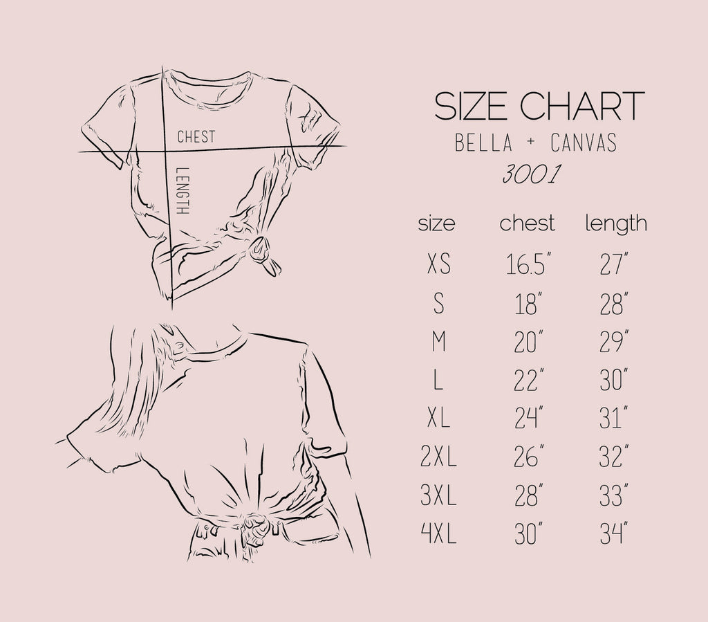 Size Chart: Bella + Canvas 3001