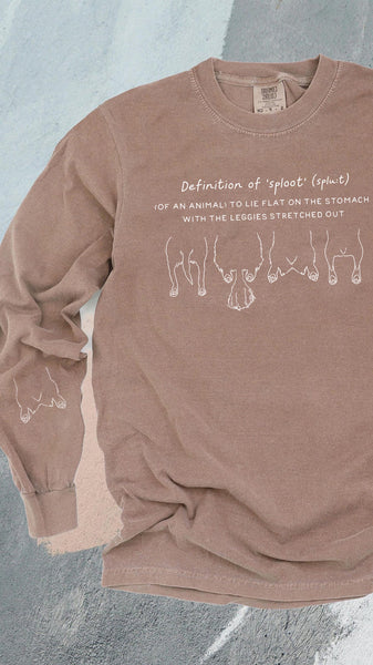 Sploot Definition with Optional Custom Dog, Cat, or Other Pet's Sploot Unisex Long Sleeve T-Shirt in Espresso