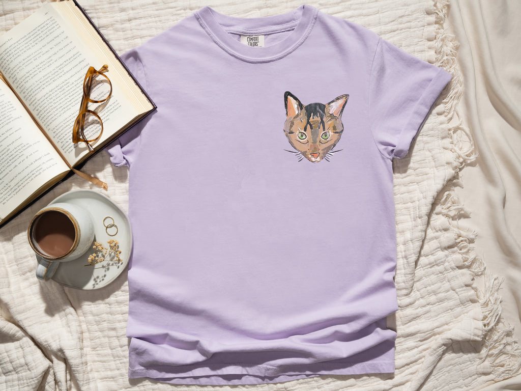 Now in Color! - Comfort Colors Personalized Full Face Pet Portrait Unisex T-Shirt in Lilac