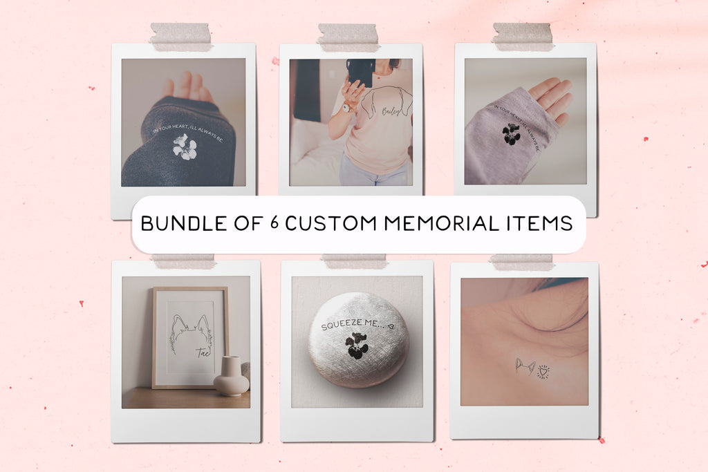 The Memorial Box - A Bundle of 6 Custom Pet Ear and Paw or Nose Print Products