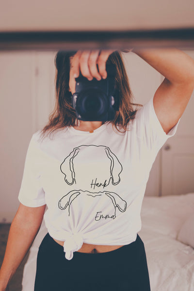 Personalized Multiple Dogs, Cats, or Other Pets' Ears Dog Graphic T-Shirt in White with Two Dogs