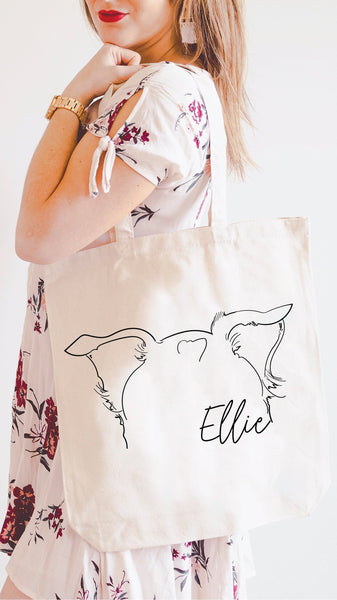 Custom Dog, Cat, or Other Pet's Ears Outline Tattoo Inspired Dog Mom Tote