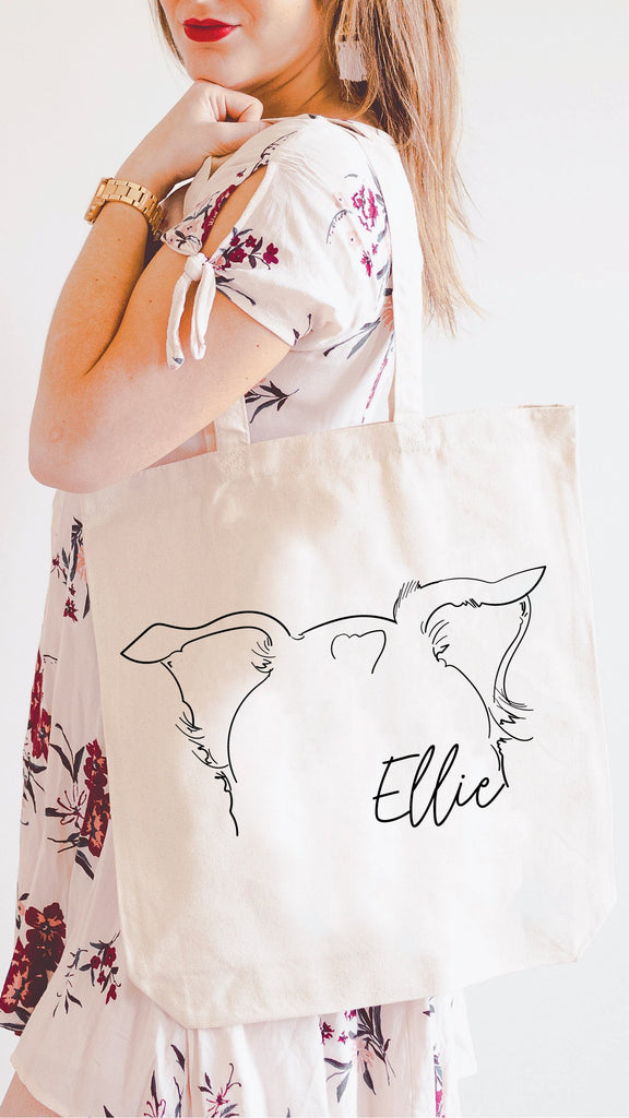 Custom Dog, Cat, or Other Pet's Ears Outline Tattoo Inspired Dog Mom Tote