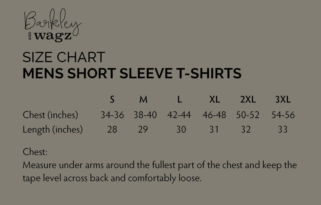 Men's short sleeve t-shirts size chart for Barkley & Wagz