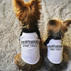 Professional Sock Thief, Food Thief, or Shoe Thief Dog Raglan T-Shirt in Black and White - Modeled by Nutmeg and Lily the Yorkshire Terriers Yorkies