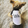 Personalized Name and Flowers Dog Shirt in Black and White - Modeled by Nutmeg the Yorkie Yorkshire Terrier