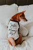 Custom Name Will You Marry Me? Engagement Wedding Marriage Dog Raglan T-Shirt in Black and White - Modeled by Miso the Shiba Inu
