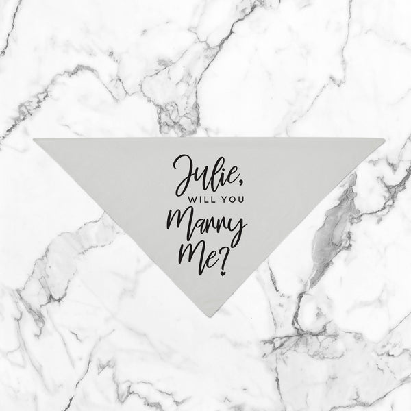 Custom Name Will You Marry Me? Engagement Wedding Cute Marriage Bandana in Silver Grey