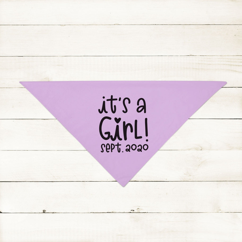 Custom It's a Girl! It's a Boy! Gender Reveal Pregnancy Announcement Bandana in Lilac Light Purple