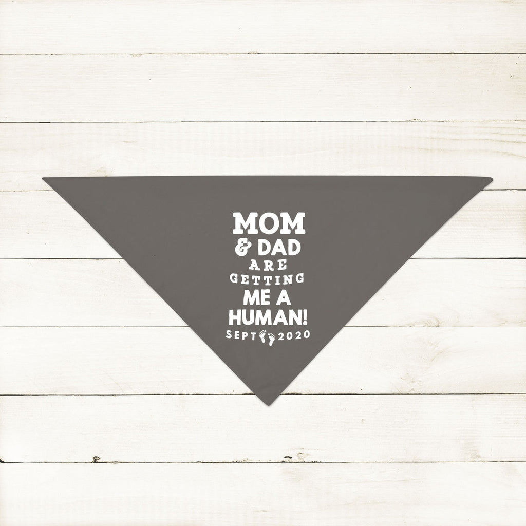 Personalized Mom & Dad Are Getting Me a Human! Pregnancy Announcement Bandana in Charcoal Dark Grey