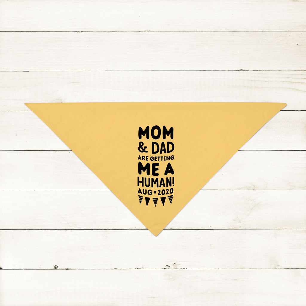 Custom Mom and Dad Are Getting Me a Human! Pregnancy Announcement Bandana in Yellow