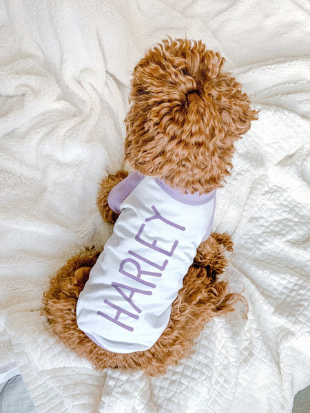 Personalized Name Custom Dog Raglan Shirt T-Shirt - Lilac/White Raglan