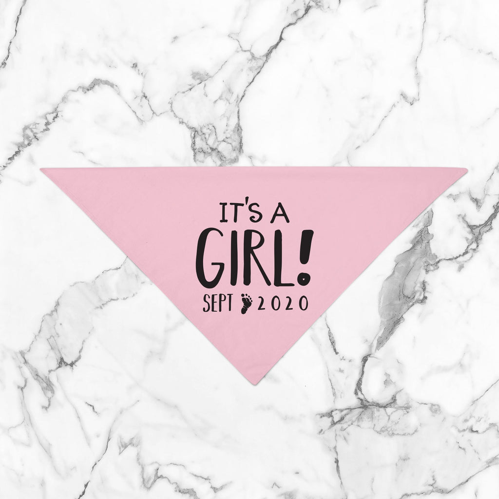 Personalized It's a Girl! It's a Boy! Gender Reveal Pregnancy Announcement Bandana in Light Pink