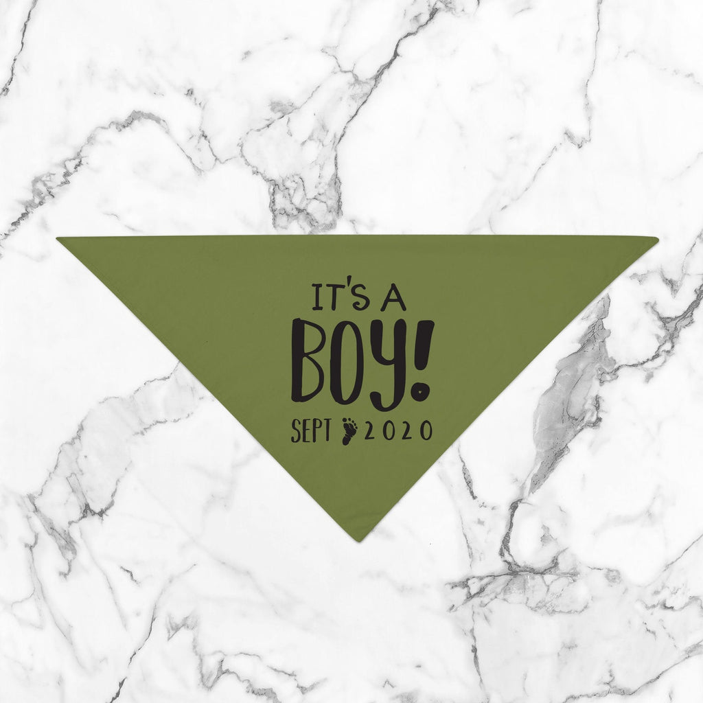 Personalized It's a Girl! It's a Boy! Gender Reveal Pregnancy Announcement Bandana in Army Green