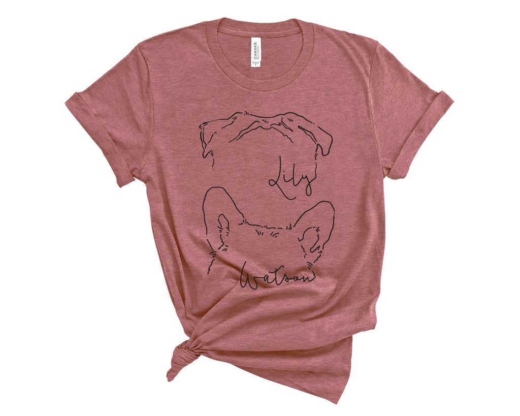 Personalized Multiple Dogs, Cats, or Other Pets' Ears Dog Graphic T-Shirt in Mauve