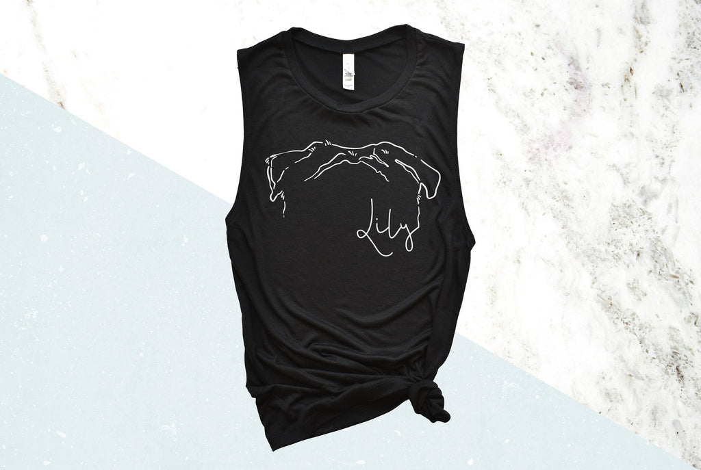 Women's Custom Dog, Cat, or Other Pet's Ears Outline Tattoo Inspired T-Shirt - Black Bella + Canvas Flowy Muscle Tank